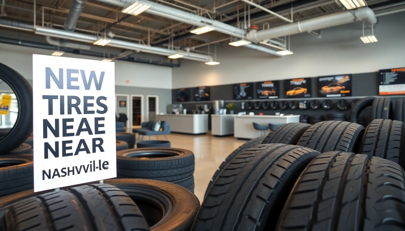 Find high-quality new tires near me Nashville displayed in a professional tire shop interior.