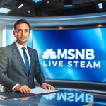 Watch MSNBC Live Stream with a professional anchor providing updates in a modern newsroom.
