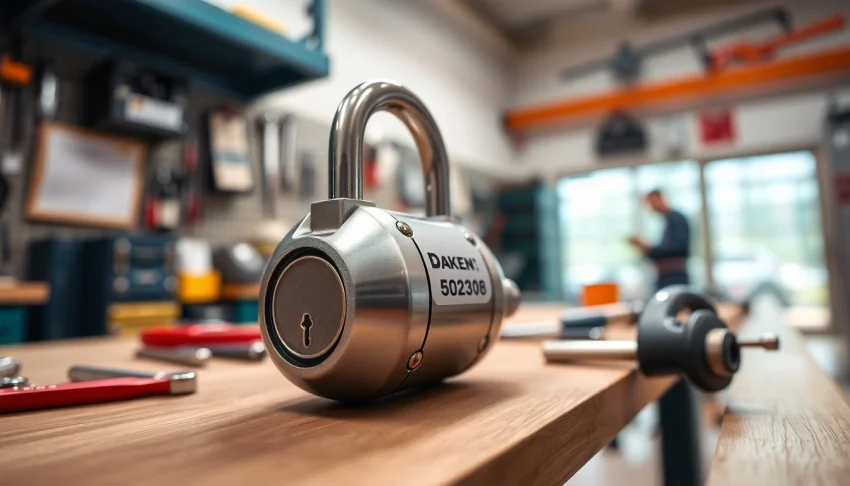 Installazione del prodotto dakenlocks.com con serrature di alta qualità in un'officina.