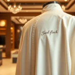 Premium thobes showcase exquisite craftsmanship in a warm boutique setting.