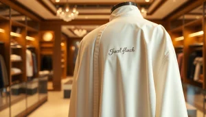 Premium thobes showcase exquisite craftsmanship in a warm boutique setting.