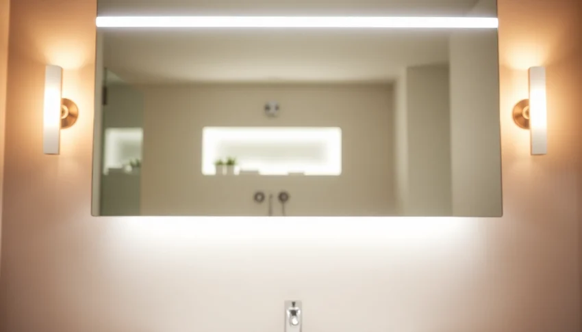 Spiegelschrank mit LED Beleuchtung, modernes Design im Badezimmer präsentieren