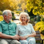 Engaging elderly couple in a vibrant retirement setting at https://frontidas.com, showcasing relaxed happiness.