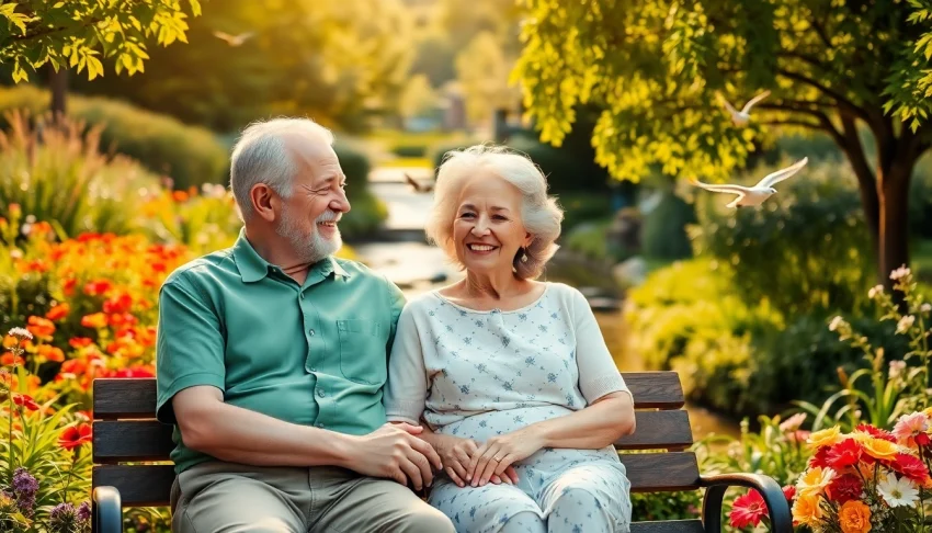Engaging elderly couple in a vibrant retirement setting at https://frontidas.com, showcasing relaxed happiness.