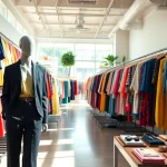 Shop vibrant apparel in a lively clothing store with beautiful displays and stylish accessories.