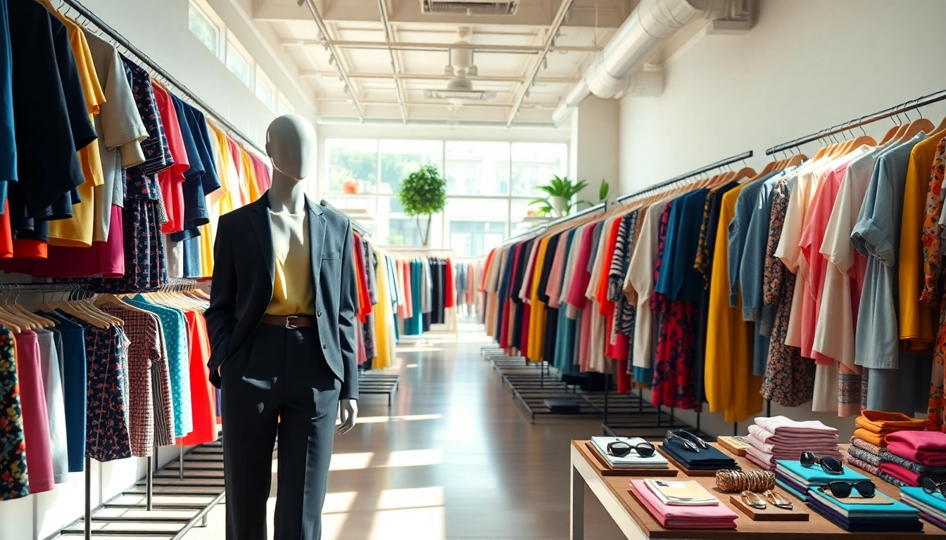 Shop vibrant apparel in a lively clothing store with beautiful displays and stylish accessories.