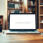 Bekijk de digitale werkruimte voor https://nugevonden.nl met een laptop en moderne kantooraccessoires.