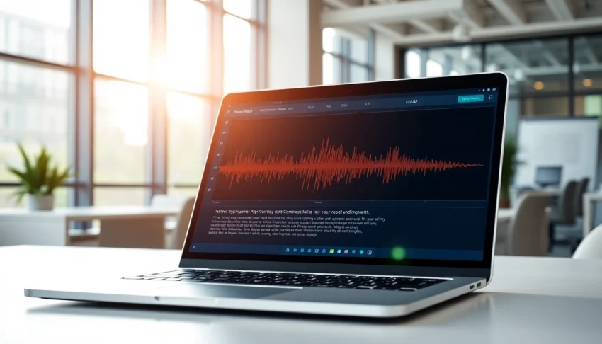 Capture voice effortlessly with https://www.speechlyapp.com on a sleek laptop interface.