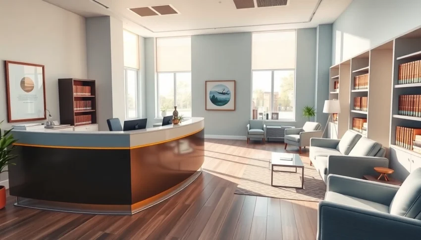 Showcase of the modern reception area at http://www.jacobsonpilaw.com with inviting decor and legal excellence.