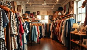 Browse unique vintage finds at https://thrift-vintage.com, showcasing a cozy thrift shop atmosphere.