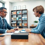 Client consultation featuring a family attorney from https://www.stpetefamilyattorney.com in a modern office.