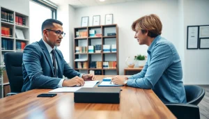 Client consultation featuring a family attorney from https://www.stpetefamilyattorney.com in a modern office.