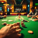 79king players engaging at a vibrant poker table in a lively casino atmosphere.