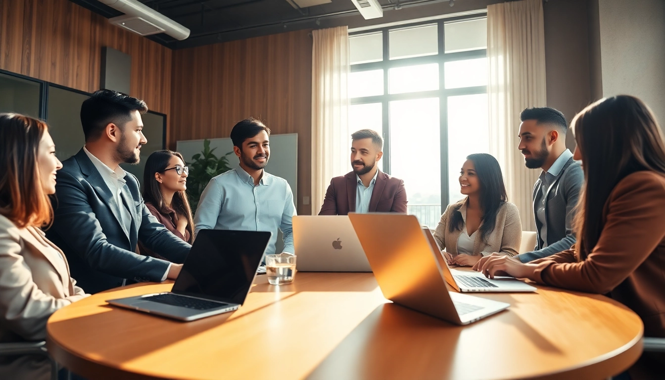 Engaging multilingual professionals at https://www.elitetranslingo.com in a collaborative office setting.