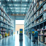 Visual representation of warehousing efficiency with organized inventory processes in a modern warehouse.