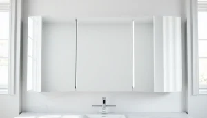 Sonni Spiegelschrank in moderner Badumgebung mit eleganter LED-Beleuchtung.