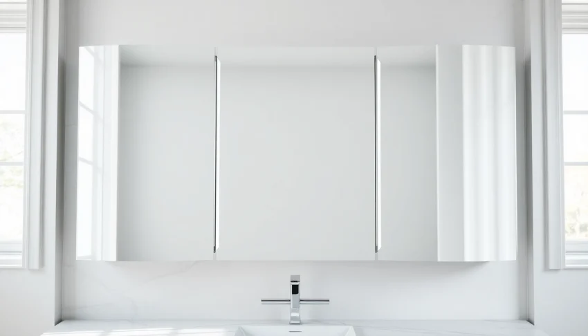 Sonni Spiegelschrank in moderner Badumgebung mit eleganter LED-Beleuchtung.