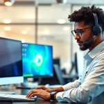 Providing efficient computer IT support with a technician guiding through tech solutions.