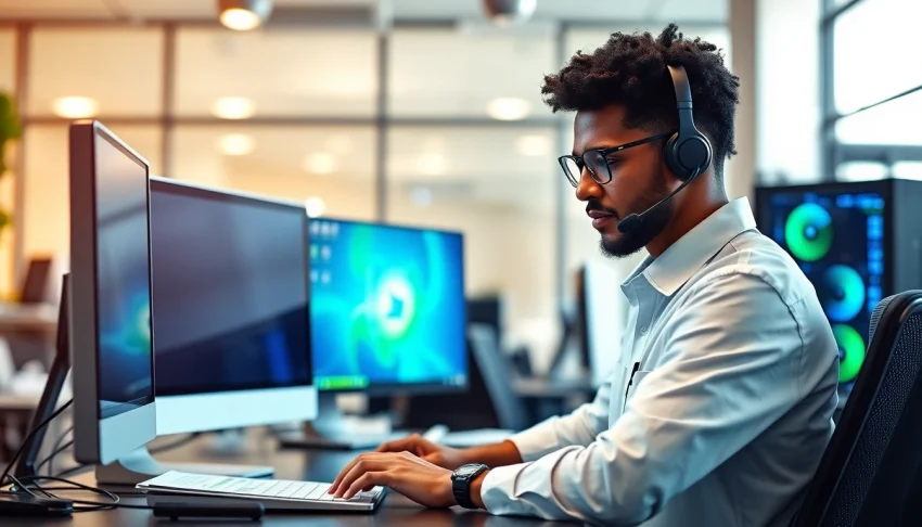 Providing efficient computer IT support with a technician guiding through tech solutions.