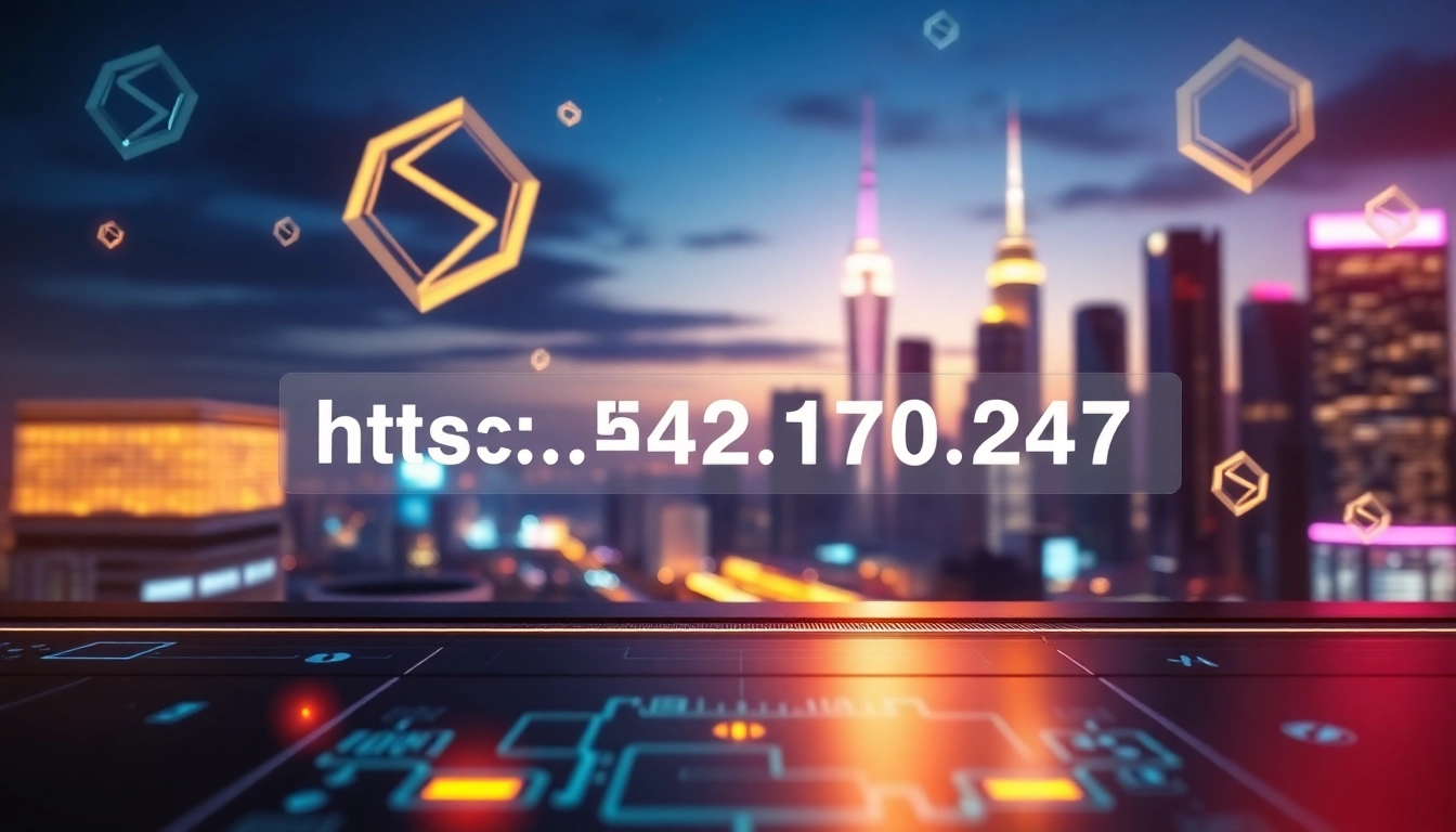 Menggambarkan tampilan digital yang menyoroti URL https://152.42.170.247 dengan elemen interaktif yang menarik.