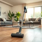 Capture the essence of best cordless vacuum placed in a stylish living room.