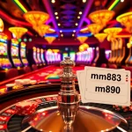 Experience the thrill of gambling at mm88 with a bustling casino scene featuring roulette and poker.