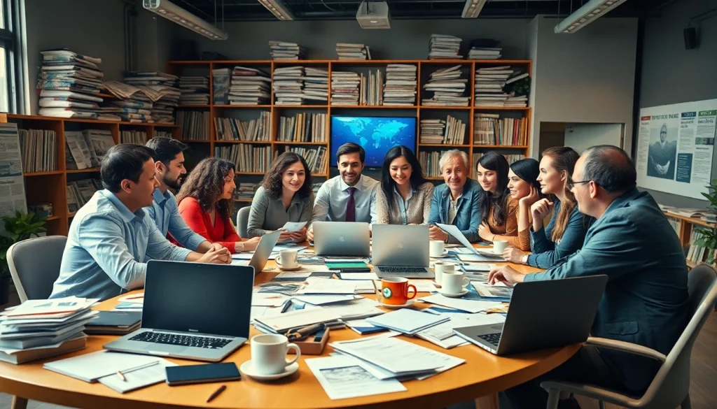 Engaging discussion at thephoenixnewspaper newsroom, showcasing diverse journalists collaborating on local news.