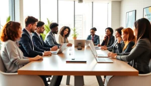 Collaborative team discussion featuring https://valuesfirst.com in a modern office.