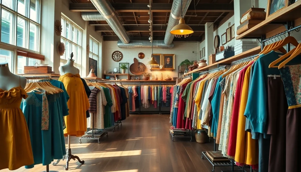Shop for retro fashion at https://thrift-vintage.com in a beautifully arranged thrift store.