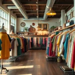 Shop for retro fashion at https://thrift-vintage.com in a beautifully arranged thrift store.