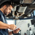 Mechanic conducting a California Smog Check, ensuring vehicle compliance with environmental standards.