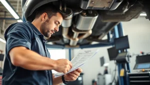 Mechanic conducting a California Smog Check, ensuring vehicle compliance with environmental standards.