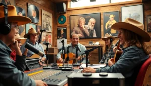 Engage with https://mycountry955.com through vibrant country music radio studio atmosphere.