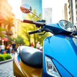 Motorroller 50ccm auf einer belebten Stadtstraße mit modernen Design.