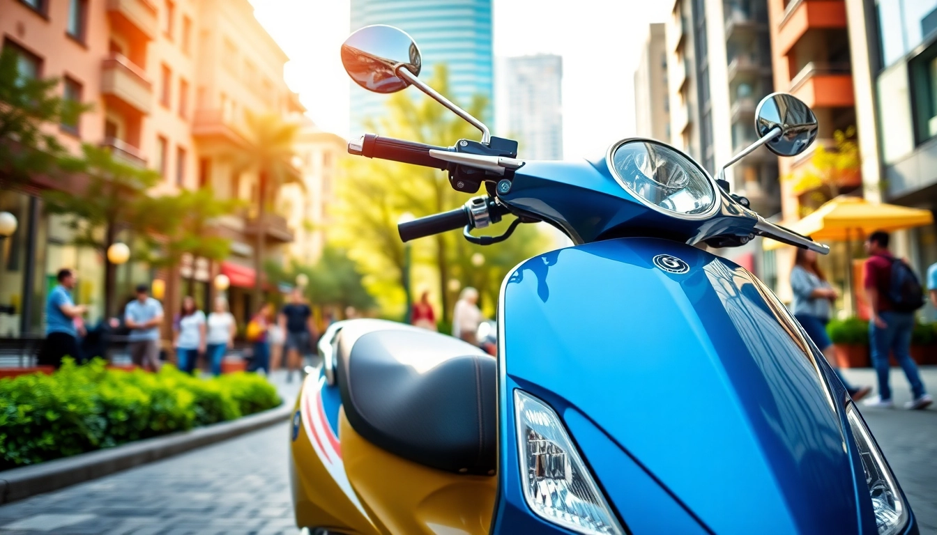 Motorroller 50ccm auf einer belebten Stadtstraße mit modernen Design.