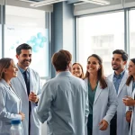 ADAPTABLE Aspirin Study collaboration among researchers in a bright laboratory.