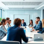 Labour law compliance Gurgaon discussed during a professional business meeting with diverse professionals.