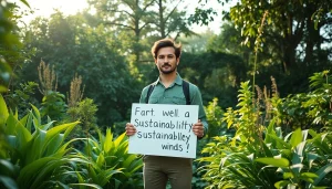 Advocate for sustainability raising awareness with a sign at https://www.unsustainablemagazine.com.