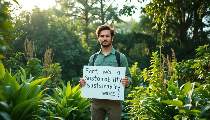 Advocate for sustainability raising awareness with a sign at https://www.unsustainablemagazine.com.