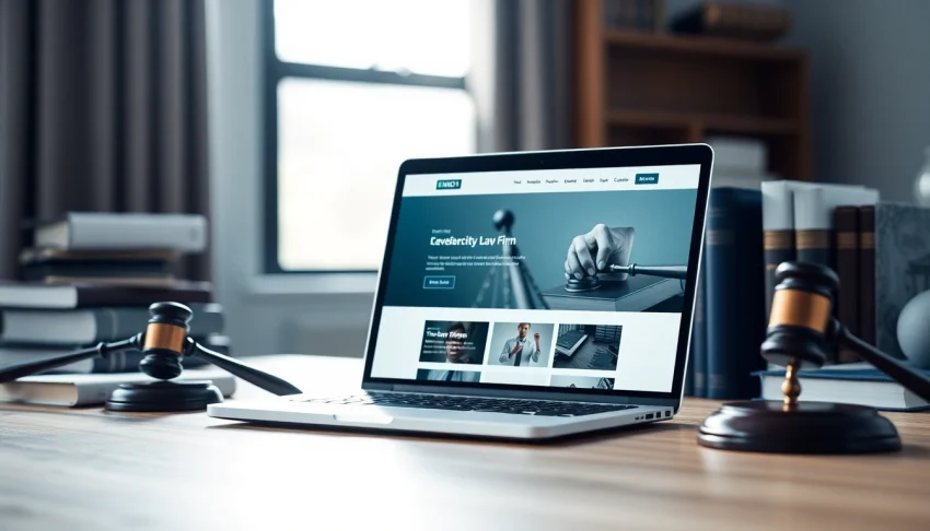 View of a law firm website design on a laptop, highlighting https://www.lawfirmswebsitedesign.com features.