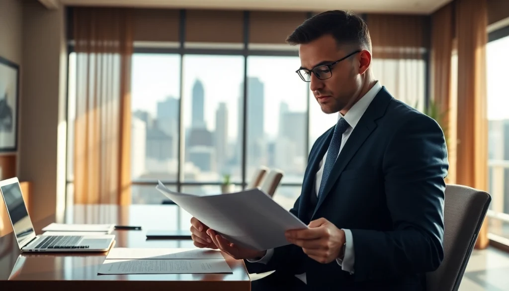 Reviewing legal documents by a real estate attorney at https://www.atlantarealestateattorney.com showcasing professionalism.