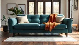Cozy sofa bed displayed in a stylish living room with natural light.