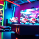 RR88 gaming console highlighted in a vibrant gaming setup showcasing dynamic scenes and innovative design.
