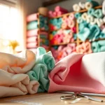 Wafel katoen met kleurrijke patronen en texturen in een gezellige atelier.
