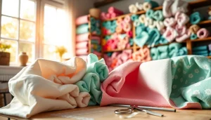 Wafel katoen met kleurrijke patronen en texturen in een gezellige atelier.