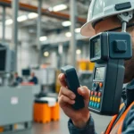 Conducting a noise assessment survey with a sound level meter in an industrial facility.