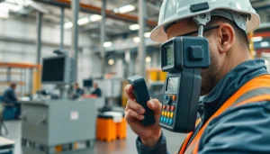 Conducting a noise assessment survey with a sound level meter in an industrial facility.