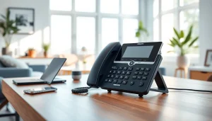 Enhance communication with VoIP technology in a stylish home office setup.