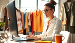 Explore vibrant fashion choices at https://www.lyliarose.com with a stylish woman engaging in online shopping.