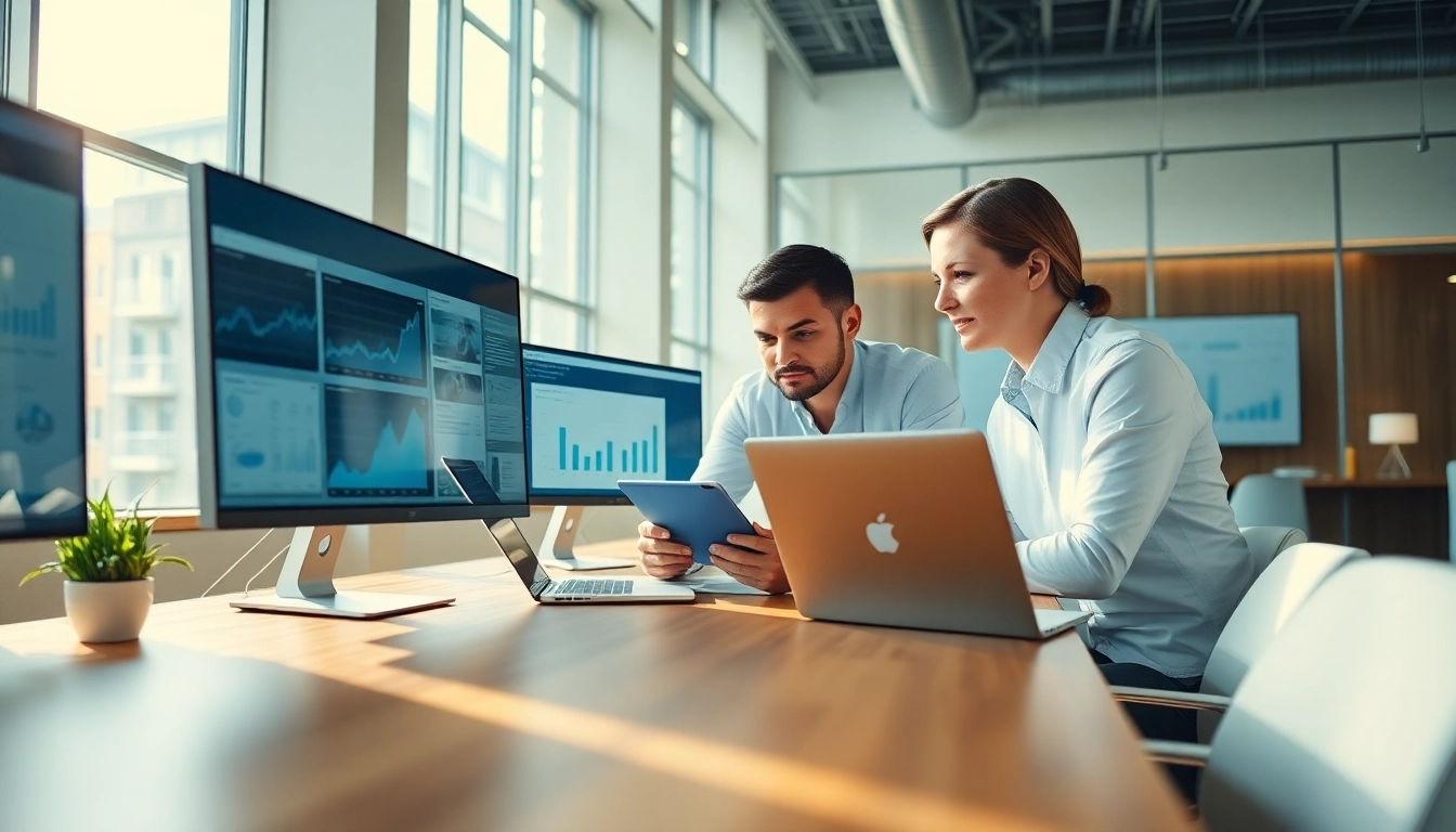 Digital marketing strategist analyzing data at https://press.farm in a contemporary office.